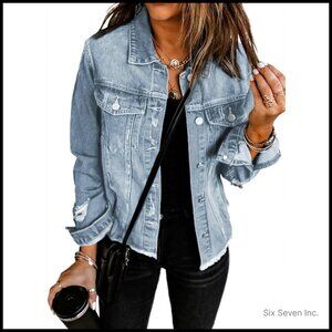 Cropped Denim Jacket Boyfriend Fit Oversized Y2K Chic Casual Outerwear